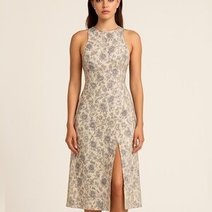 Zimmermann Ivory Blue Floral Linen Midi Dress